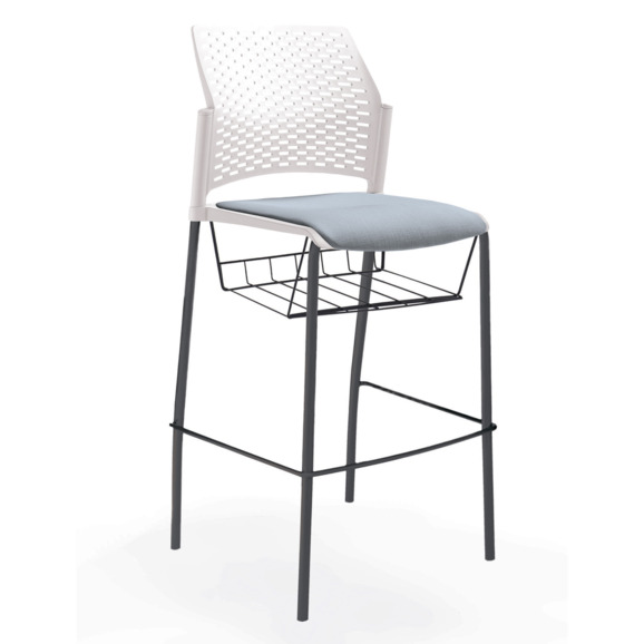 Стул Ревайнд барный с мягким сиденьем и корзиной для бумаг, белый, черный - фото 3