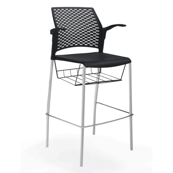 Стул Ревайнд барный с корзиной для бумаг и подлокотниками, черный, серебряный Стул Ревайнд барный с корзиной для бумаг и подлокотниками, черный, серебряный - фото 1