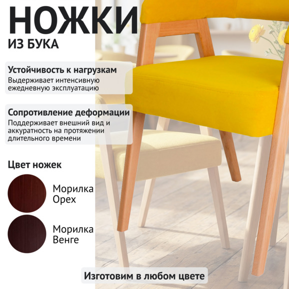 Стул Рикко ножки бук, желтый велюр - фото 4