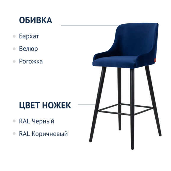 Барный стул Mint, синий, без отстрочки - фото 8