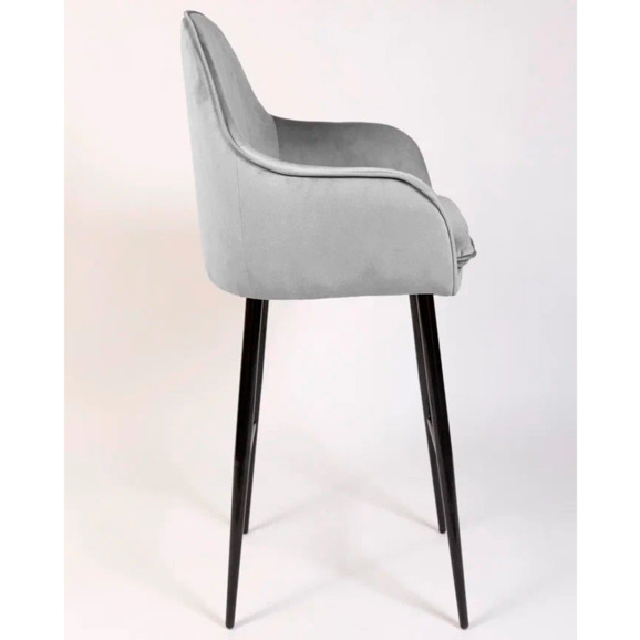 Кресло Сета, барные ножки, светло-серый, черный, велюр - фото 7
