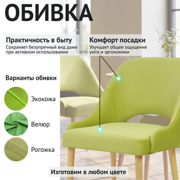 Стул Мила, велюр Selesta 31 салатовый - фото 3