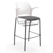 Фотография товара Стул Wind барный с мягким сиденьем, корзиной для бумаг и подлокотниками, белый, черный от компании ChiedoCover.
