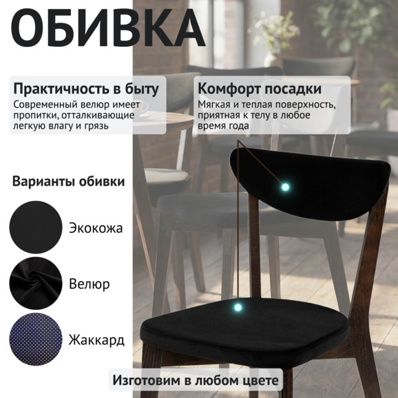 Стул Руби, велюр Велутто-34 черный, морилка венге - фото 3