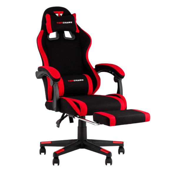 Кресло спортивное TopChairs Prophet с оттоманкой ткань черно-красный - фото 2