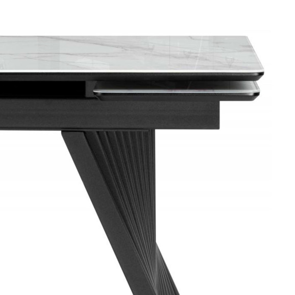 Стеклянный стол Вейв 140(200)х80 кристл белый мрамор / черный - фото 6