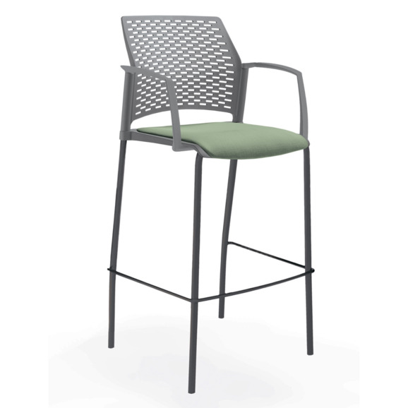 Стул Ревайнд барный с мягким сиденьем и закрытыми подлокотниками, серый, черный - фото 1