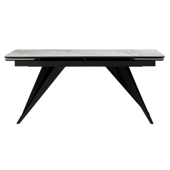 Керамический стол Дарвин 160(220)х89 белый с прожилками gilt white / черный - фото 2