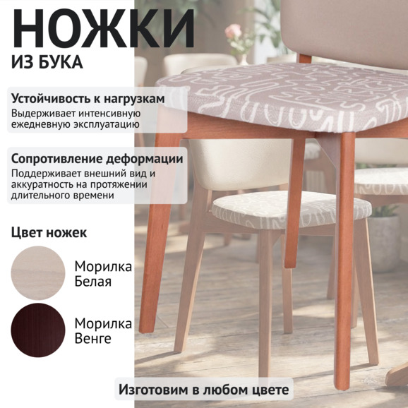 Стул Сафир, сиденье жаккард инкас 102 спинка кожзам Оракул 162, ножки бук морилка светлый орех - фото 4