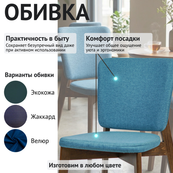 Стул Сафир, Рогожка Монтреаль 57 бирюзовый, старинный орех Стул Сафир, Рогожка Монтреаль 57 бирюзовый, старинный орех - фото 3