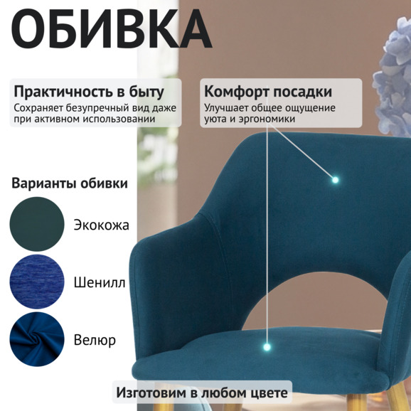 Стул Аква, синий велюр - фото 3