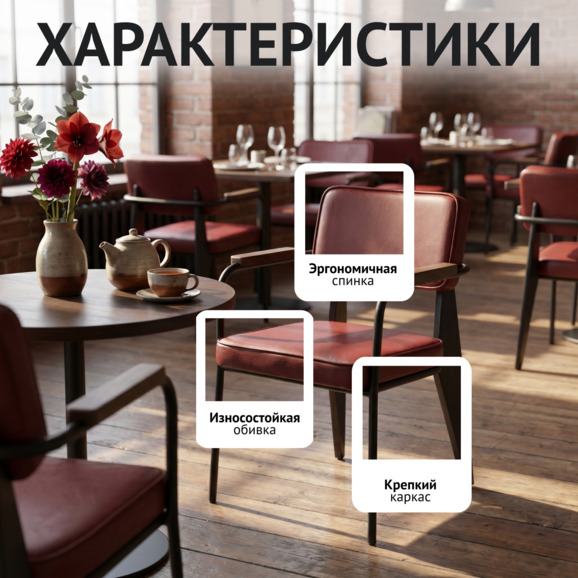 Стул Микс, кожзам Арт Вижен 227, ножки бук морилка черная, подлокотники старинный орех - фото 2