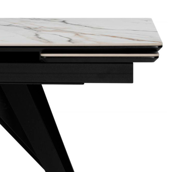 Керамический стол Дарвин 160(220)х89 белый с прожилками gilt white / черный - фото 6