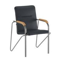 Настоящее фото товара Стул Самба, серая экокожа Light Grey, каркас серебро, подлокотники бук, морилка светлый орех, произведённого компанией ChiedoCover