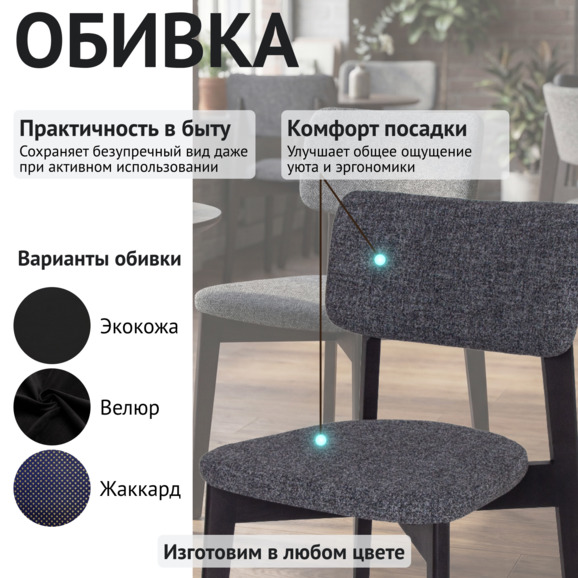 Стул Топас, рогожка Милано57 Маренго, ножки бук, морилка черная - фото 3