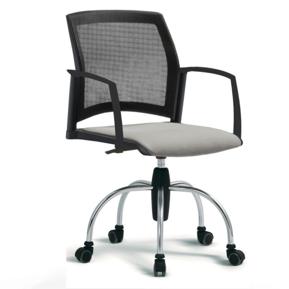 Кресло Wind со спинкой-сеткой и мягким сиденьем, с закрытыми подлокотниками, паук, черный, хром Кресло Wind со спинкой-сеткой и мягким сиденьем, с закрытыми подлокотниками, паук, черный, хром - фото 1