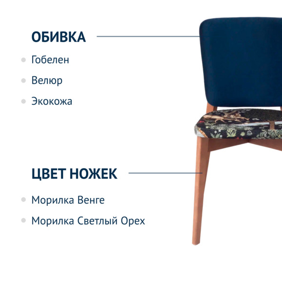 Стул Safir, сиденье гобелен "У ручья" ,спинка велюр Imperia dark blue - фото 2