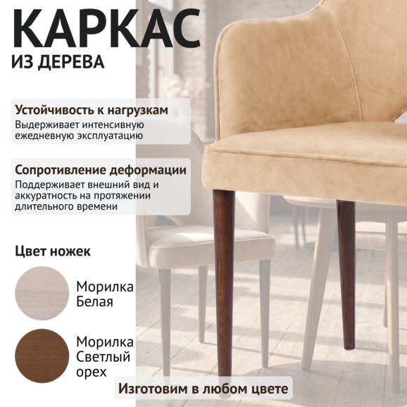 Стул Роза, велюр Фурла 151, ножки бук морилка старинный орех - фото 4