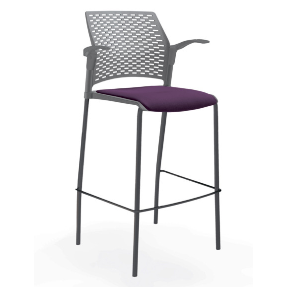 Стул Ревайнд барный с мягким сиденьем и подлокотниками, серый, черный - фото 3