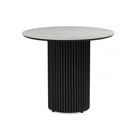 Керамический стол Барел 90 белый мрамор snow white / черный Керамический стол Барел 90 белый мрамор snow white / черный - фото 1
