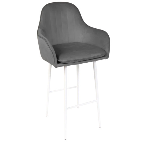 Кресло Сета, барные ножки, серый, белый, велюр - фото 1