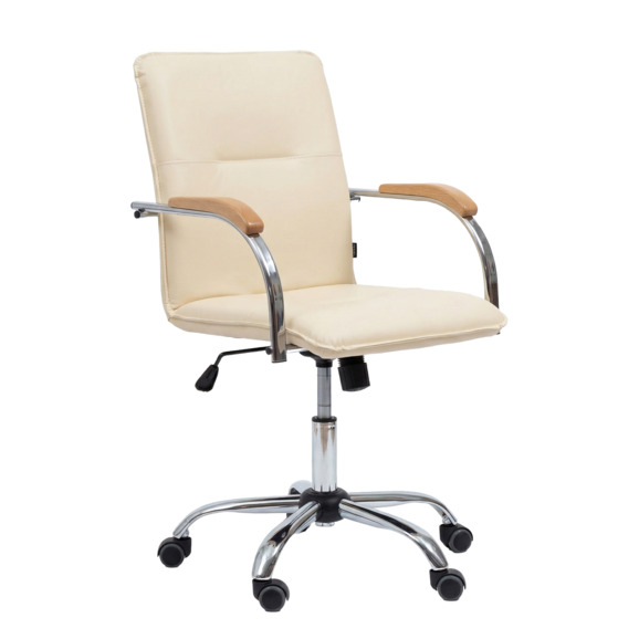 Кресло Самба офисное, кожзам Фиджи Креам, каркас хром, подлокотники бук под лак - фото 1