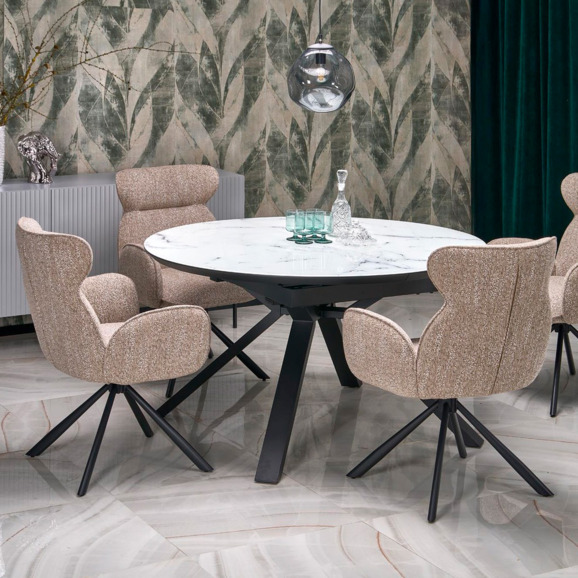 Стол обеденный Brocade, раскладной, белый мрамор, черный Стол обеденный Brocade, раскладной, белый мрамор, черный - фото 3