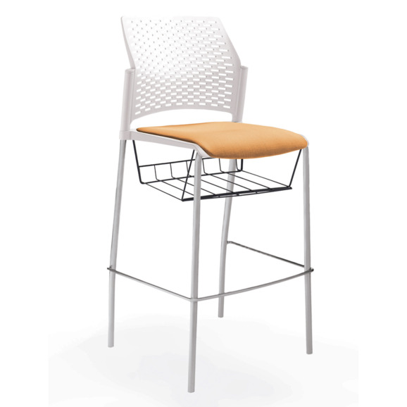 Стул Ревайнд барный с мягким сиденьем и корзиной для бумаг, белый, серебряный - фото 5