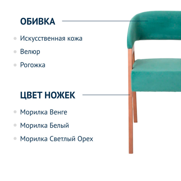 Стул Ricco, велюр Velutto 43, ножки бук морилка светлый орех - фото 2
