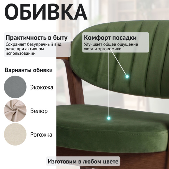 Стул Дарк, микрофлок Кристи Мосс, морилка светлый орех - фото 3