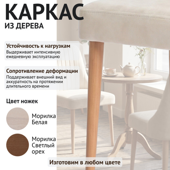 Стул Конгсберг, велюр Велютто 01, ножки бук морилка белая - фото 4