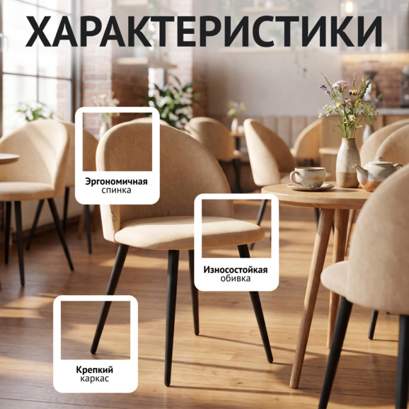 Стул Солар, ножки металл черный муар, велюр бежевый 305 - фото 2
