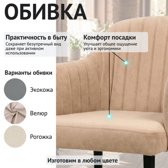 Стул Тюльпан, велюр Фурла 230, каркас металл черный - фото 3