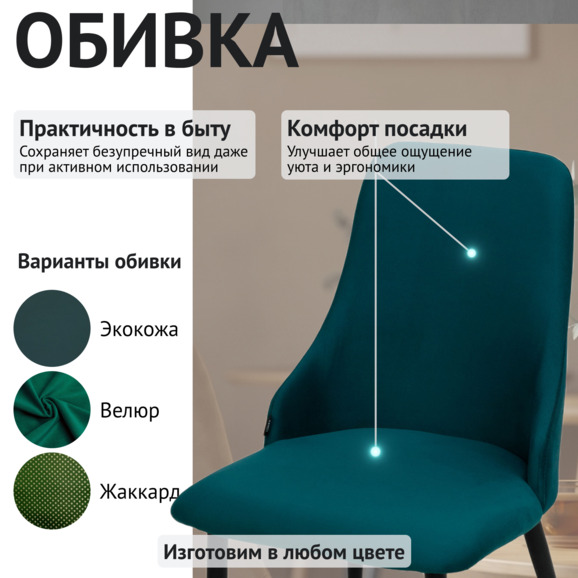 Стул Аэр, ножки черные, велюр синий - фото 3