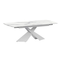 Настоящее фото товара Стол раздвижной Моден 1400х800+300, мрамор белый, белый муар, произведённого компанией ChiedoCover