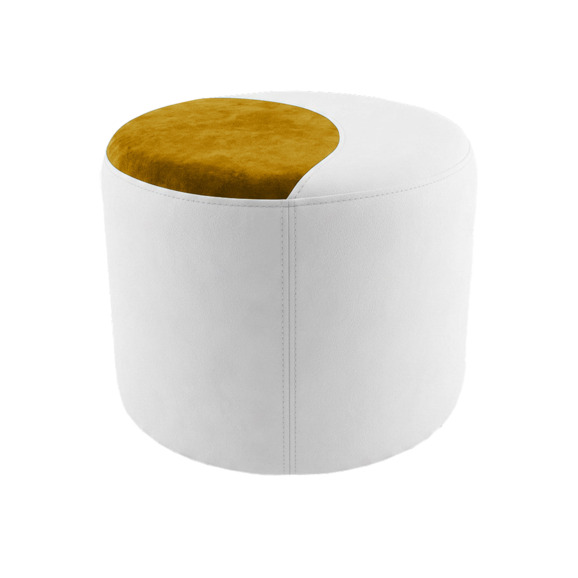 Пуф Кругси, велюр белый, горчичный - фото 1