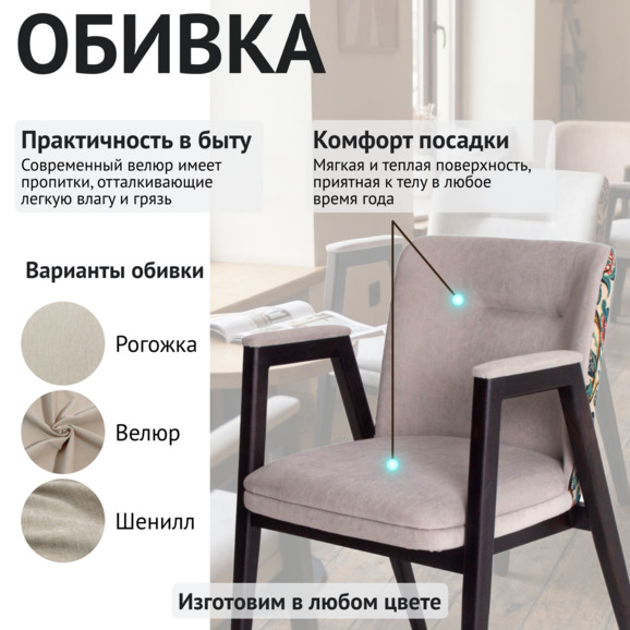 Стул Бали, велюр Тедди 023, гобелен Леда, ножки бук морилка черная Стул Бали, велюр Тедди 023, гобелен Леда, ножки бук морилка черная - фото 3