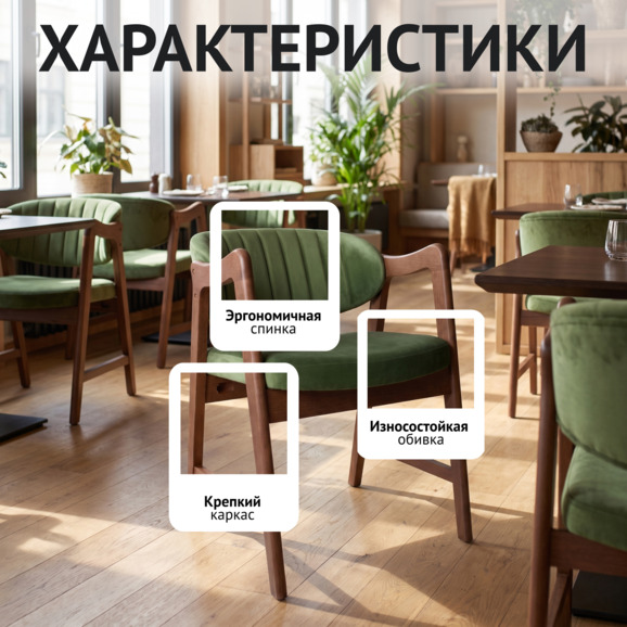 Стул Дарк, микрофлок Кристи Мосс, морилка светлый орех - фото 2