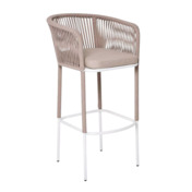 Фотография товара Барный стул Марсель плетеный из роупа, каркас из стали светло-серый муар, роуп светло-серый круглый, ткань светло-серая от компании ChiedoCover.
