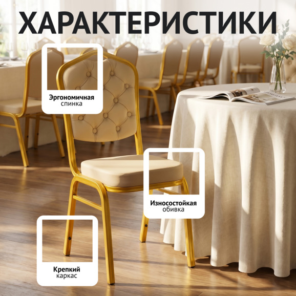 Стул Хит 25 мм, экокожа, каркас золото - фото 2