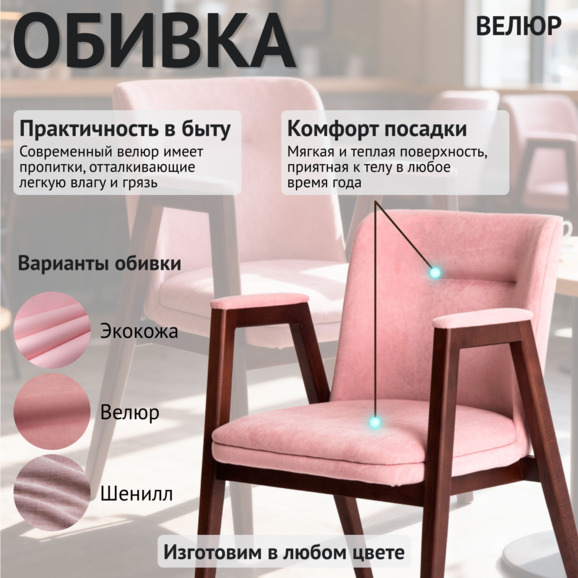 Стул Бали, велюр Тедди 325, ножки бук, морилка старинный орех Стул Бали, велюр Тедди 325, ножки бук, морилка старинный орех - фото 3