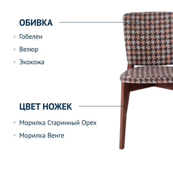 Стул Safir, шенилл Salon 03, ножки бук, морилка старинный орех - фото 2