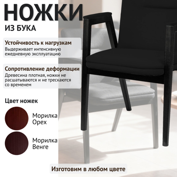 Стул Бали, велюр Велутто 34, ножки бук, морилка черная - фото 4