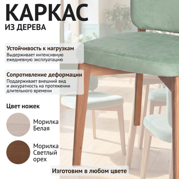 Стул Сафир, велюр Велютто 30, ножки бук под лак - фото 4