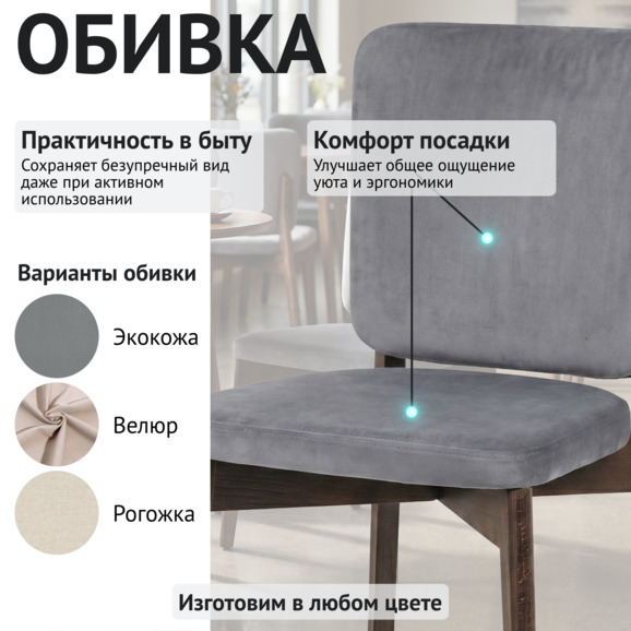 Стул Сафир, велюр Вэлла 32, ножки бук морилка венге - фото 3