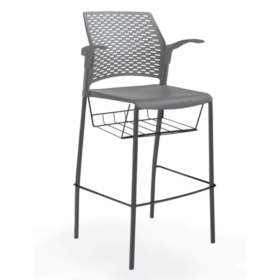 Стул Ревайнд барный с корзиной для бумаг и подлокотниками, серый, черный - фото 1