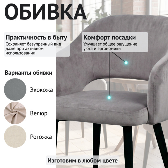 Стул Флай, велюр Велютто 08, ножки металлические Стул Флай, велюр Велютто 08, ножки металлические - фото 3
