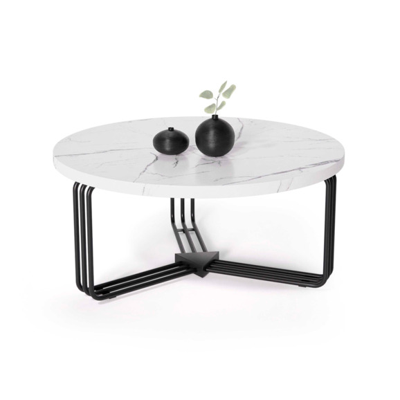 Журнальный столик Stone, белый мрамор, черный - фото 5