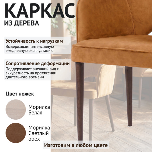 Стул Роза, велюр Тедди 960, ножки бук морилка светлый орех - фото 4