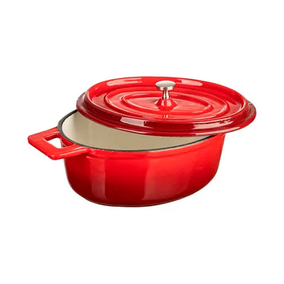 Кастрюля для запекания, с крышкой, овальная, чугун, 0,8 л, 14 см, красный - фото 2